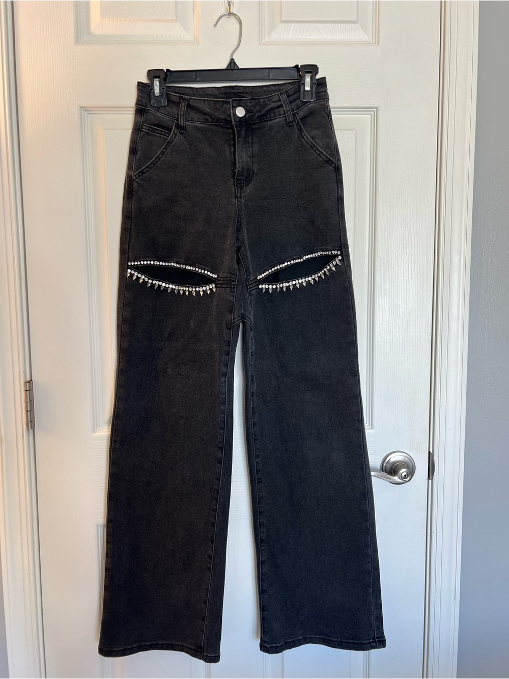 Windsor Black Wide-Leg Jeans with Rhinestone Fringe
